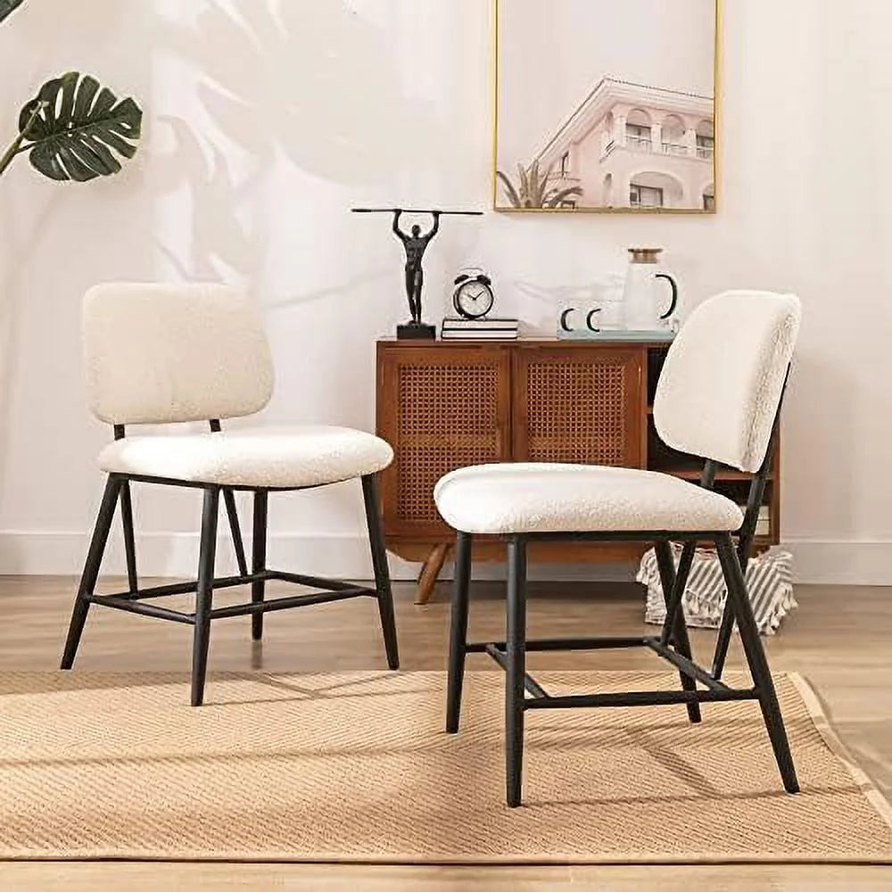 Ivory White Upholstered Armless Dining Chair with Backrest V141722