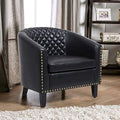 Brown Leather Tufted Barrel Chair with Wood Legs Z9593