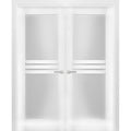 Solid French Double Doors 72 x 80 inches Opaque Glass 4 Lites Wood Solid Panel Frame X488999