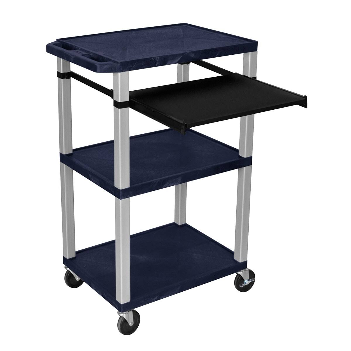 Red 42x22 3 Shelf Cart with Black Pullout Shelf & Nickel Legs C759474