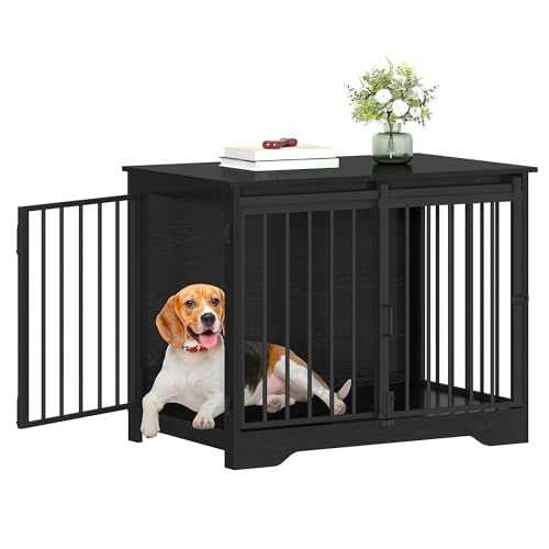 Rustic Brown Wooden Dog Crate Furniture with Barn Door X67782