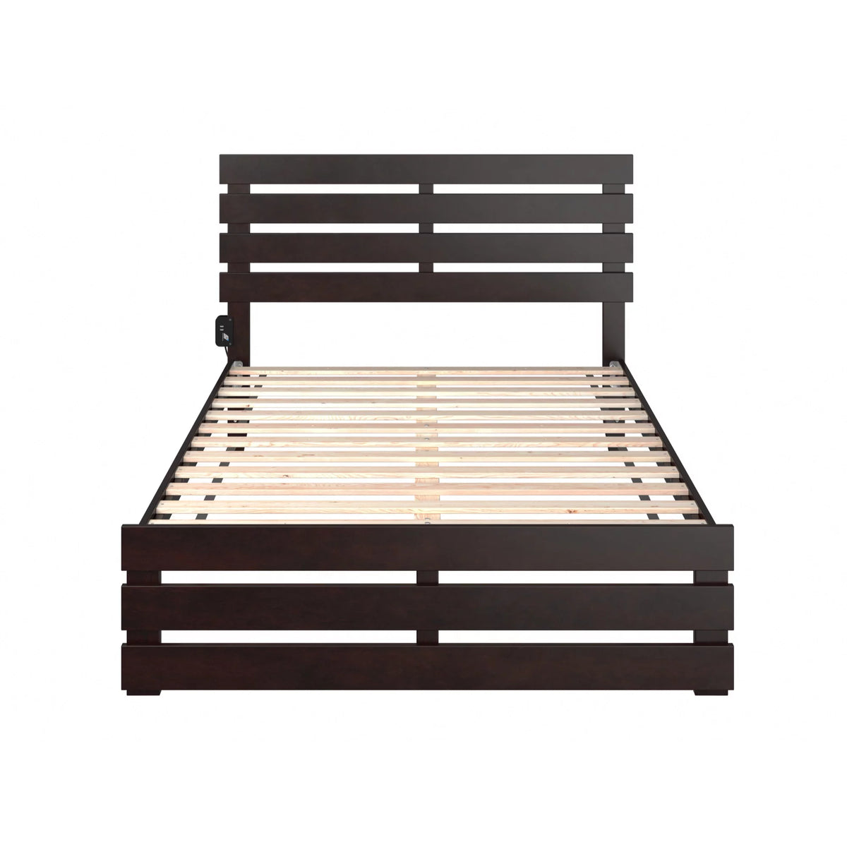 Solid Wood Full Bed with Footboard and USB Charger in Espresso T510870