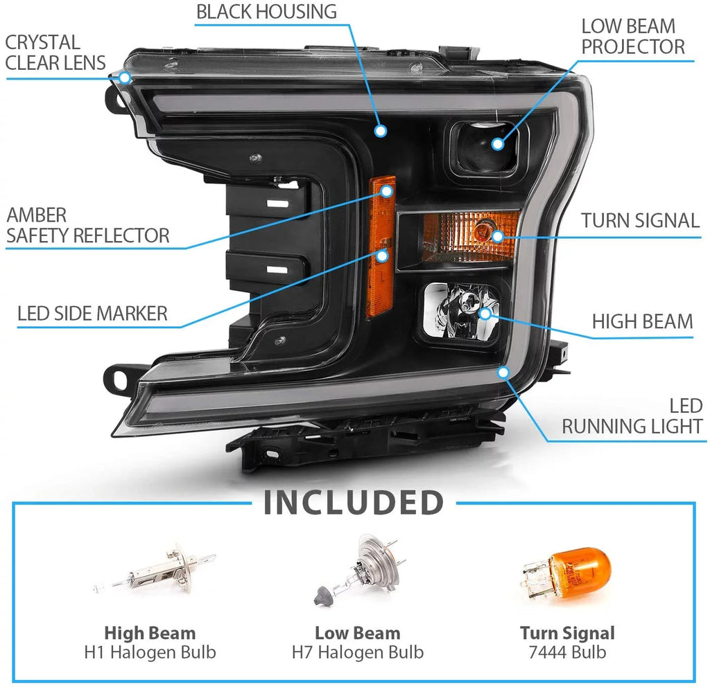 LED Ford F-150 Black Quad Projector Headlight Set L3718