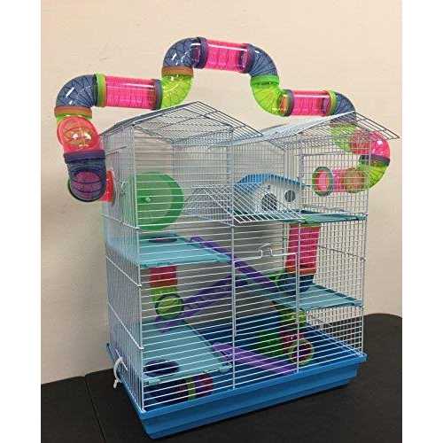 Large Multi-level Wire Animal Cage with Tube Tunnel V146443
