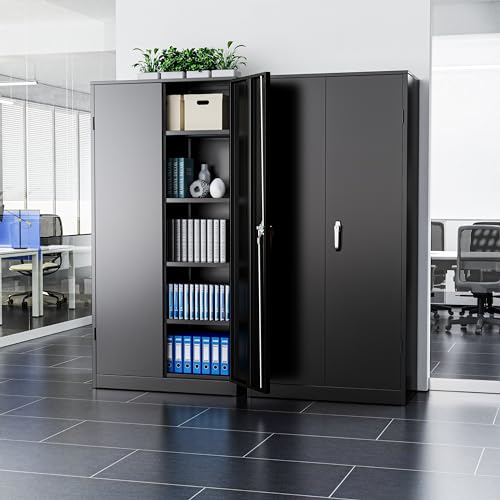 Metal Storage Cabinet with Lock, 2 Doors and Adjustable Shelves O969848