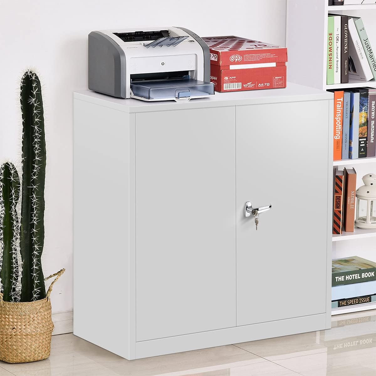 Grey Tall Metal Lockable Storage Cabinet with 2 Adjustable Shelves J999047