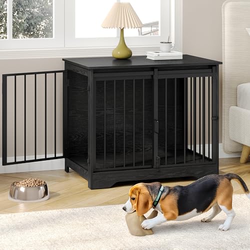 Rustic Brown Wooden Dog Crate Furniture with Barn Door X67782