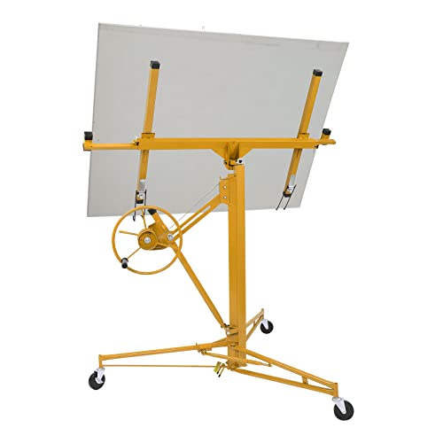 16 FT Drywall Lift Panel Rolling Hoist Jack Lifter Sheetrock with Adjustable Telescopic Arm, Yellow G3612