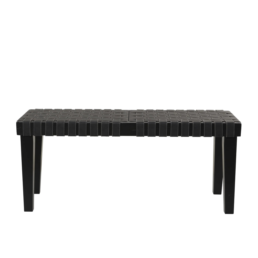 Black Wood Woven Bench A551