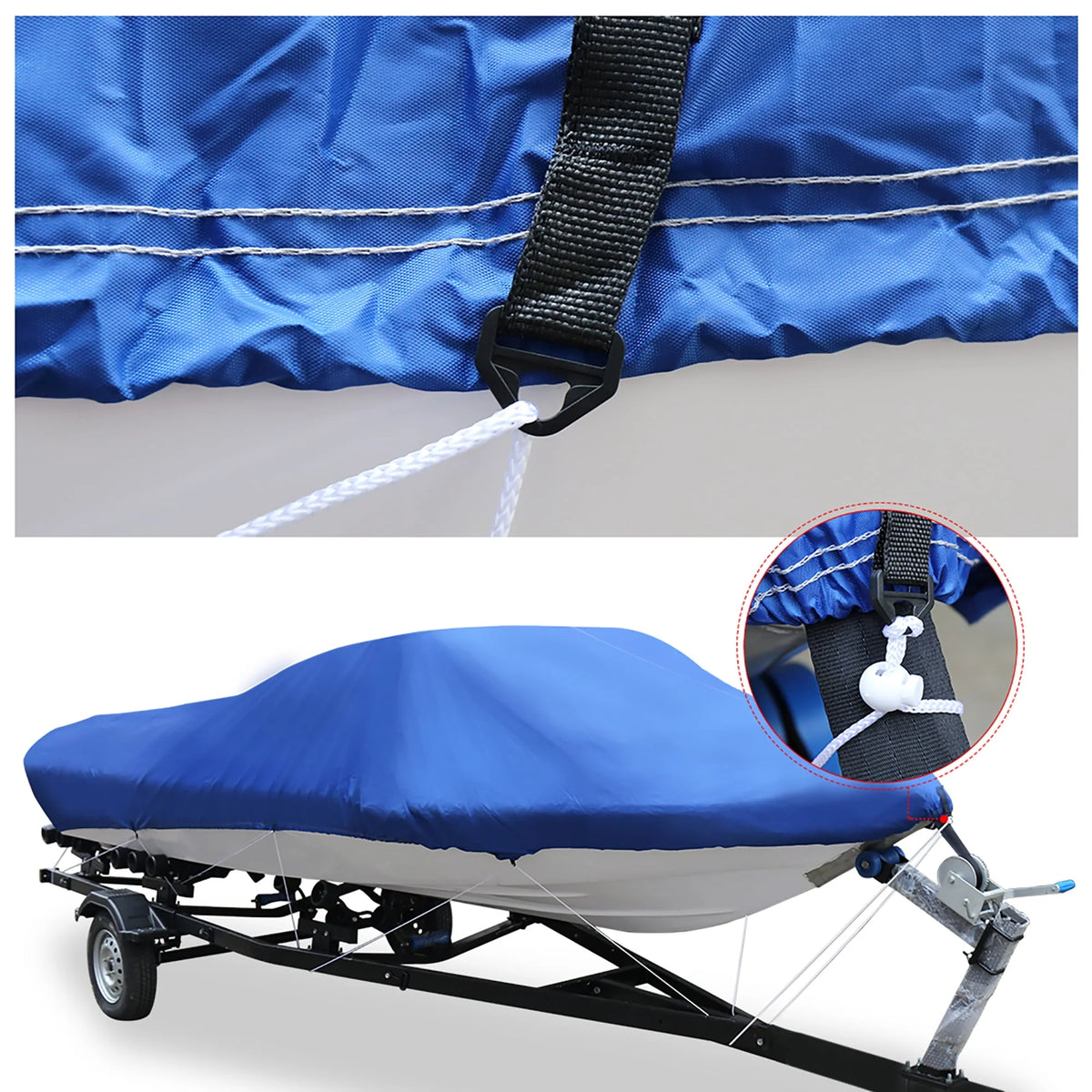 Blue 210D Waterproof Trailerable V-Hull Boat Cover A8039