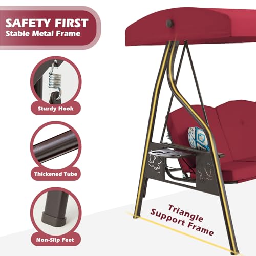 3-Seat Outdoor Porch Swing with Stand and Canopy J99901