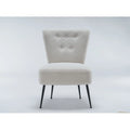 Ivory White Tufted Teddy Fabric Slipper Chair with Black Metal Legs W448520