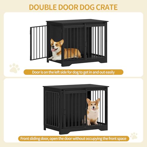 Rustic Brown Wooden Dog Crate Furniture with Barn Door X67782
