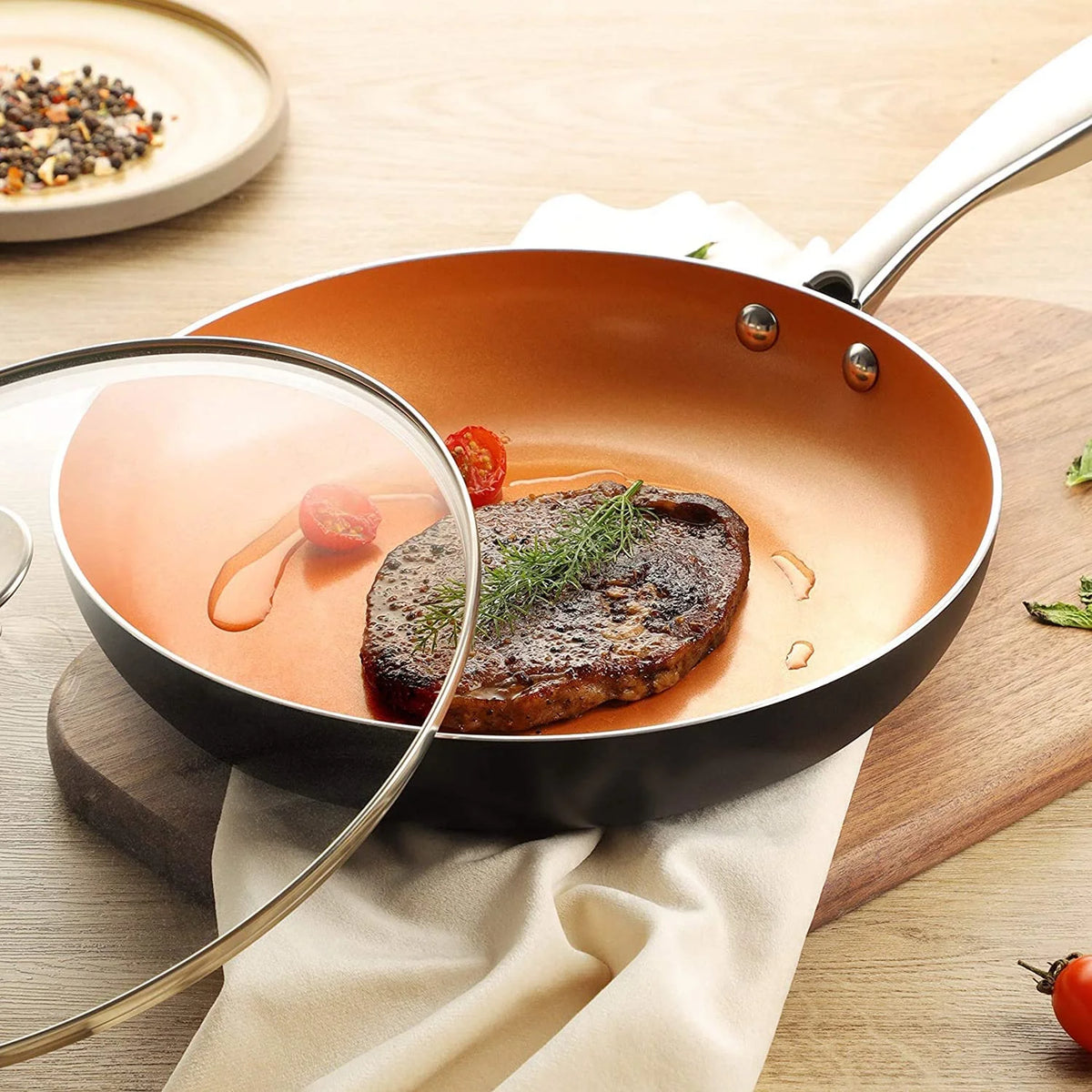 10 Inch Copper Nonstick Frying Pan with Lid O781250