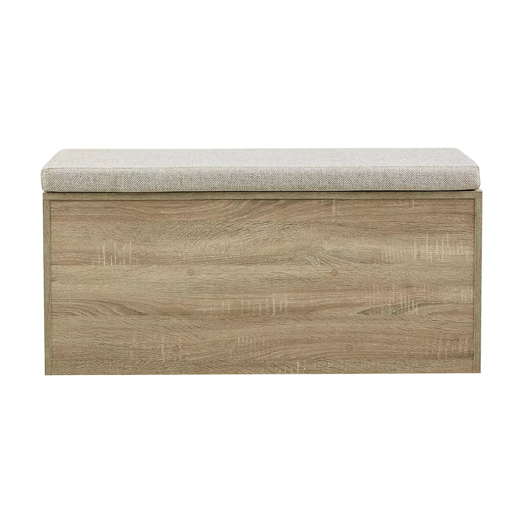 3 Cube Gray Wood Storage Bench with Upholstered Seat Cushion B53861