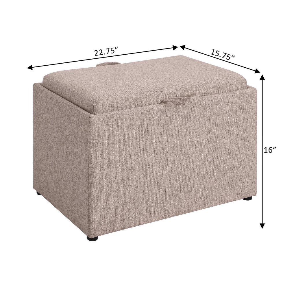 Tan Fabric Storage Ottoman with Reversible Tray F836161