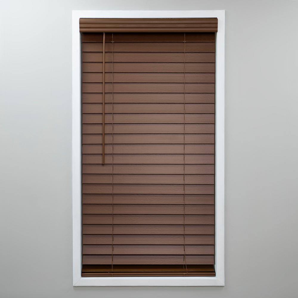 Dark Oak Cordless 2 in. PVC Faux Wood Blind 56 in. W x 64 in. L L174