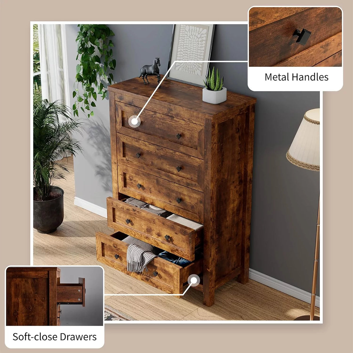 Farmhouse 5 Drawers Wood Dresser X88077