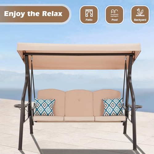 3-Seat Outdoor Porch Swing with Stand and Canopy J99901