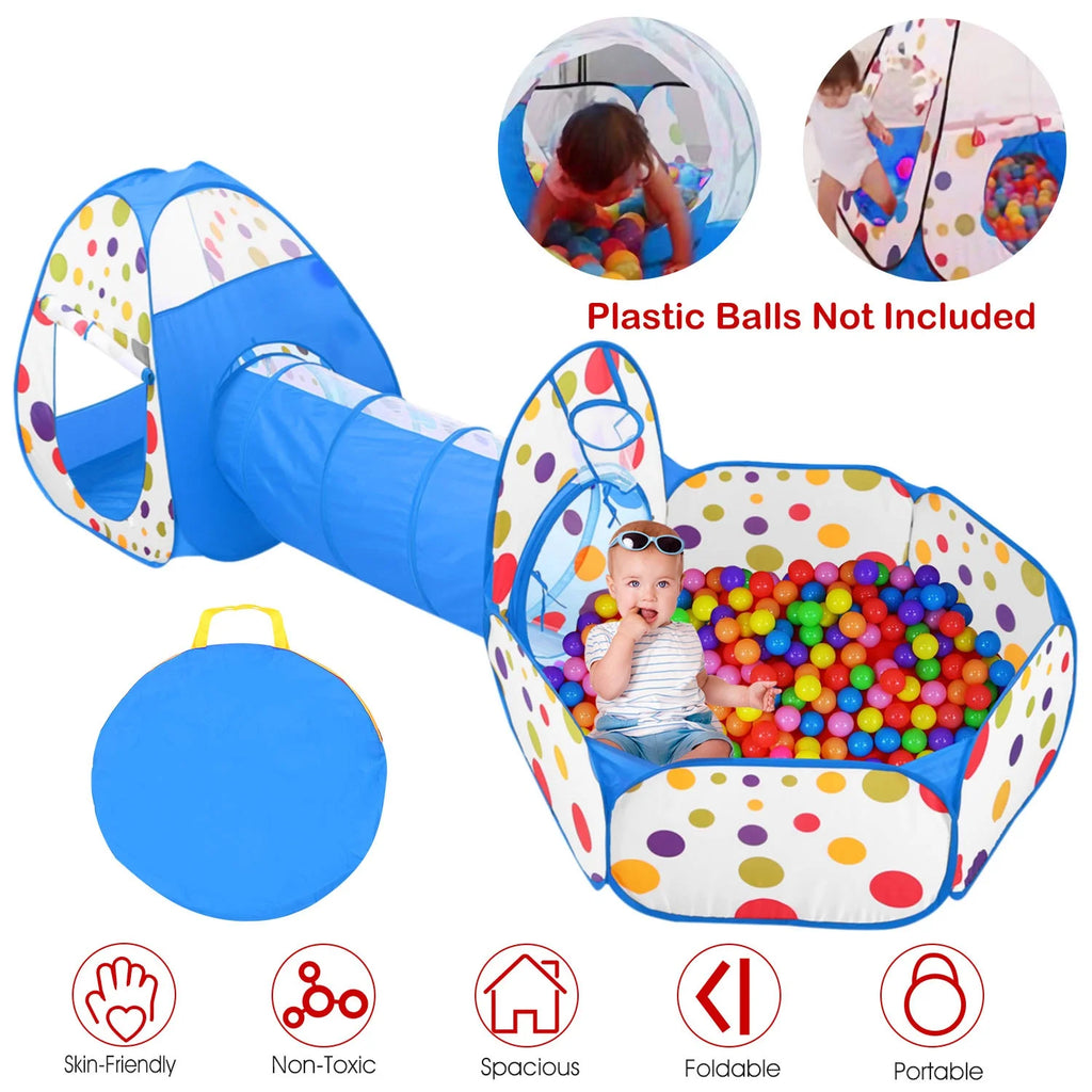 Blue Pop-up Play Tent with Crawl Tunnel Storage Bag W866
