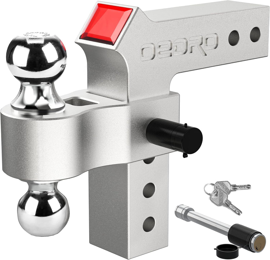 Adjustable Trailer Hitch Ball Mount with Forged Aluminum Shank, 8-Inch Drop, 2.5-Inch Receiver, 2" & 2-5/16" Tow Balls, 14500 lbs, Polished Silver U692