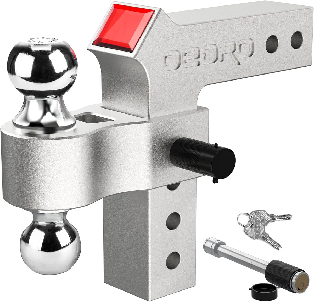 Adjustable Trailer Hitch Ball Mount with Forged Aluminum Shank, 8-Inch Drop, 2.5-Inch Receiver, 2" & 2-5/16" Tow Balls, 14500 lbs, Polished Silver U692