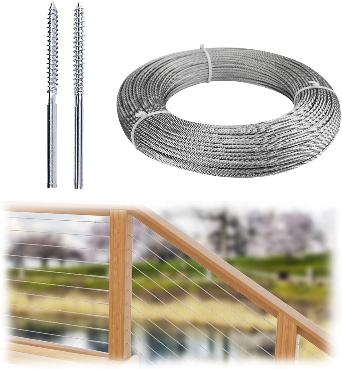 20 Pack 1/8 Swage Lag Screw Cable Railing Hardware Kit with 165 Feet Stainless Steel Wire Rope U825