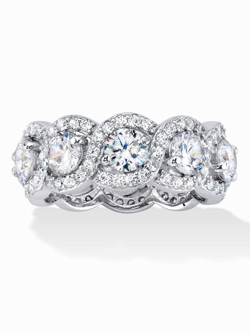 4.60 TCW Rose or White Cubic Zirconia Gold-Plated or Platinum-Plated Silver Halo Crossover Eternity Ring V261