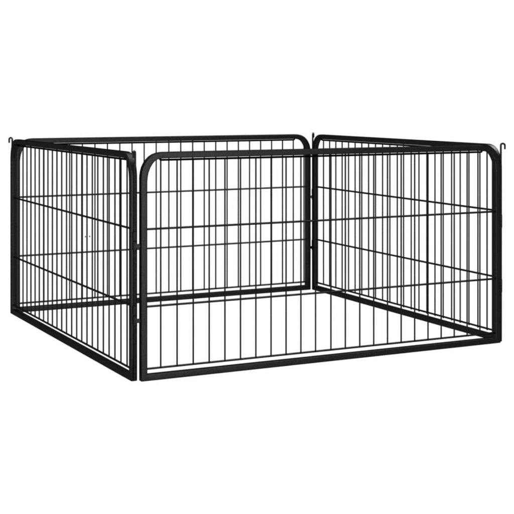 Black 4 Panels Powder-coated Steel Dog Playpen C963236