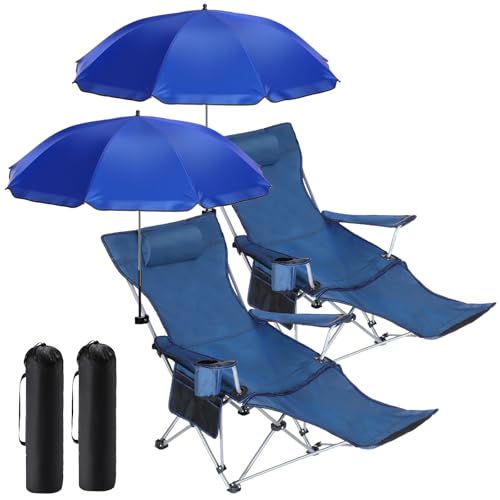 2 Set Folding Camping Chair with Umbrella and Foot Rest V240231