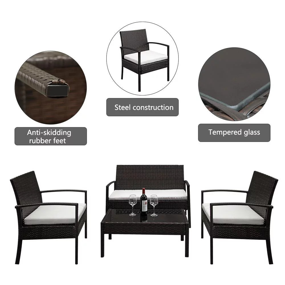 4 PCS Patio Rattan Conversation Furniture Set Z1459