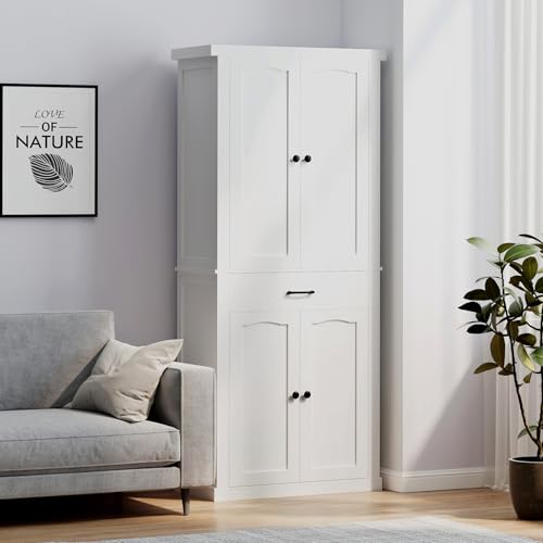 White 72" Kitchen Pantry Cabinet with 4 Doors and 1 Drawer R882