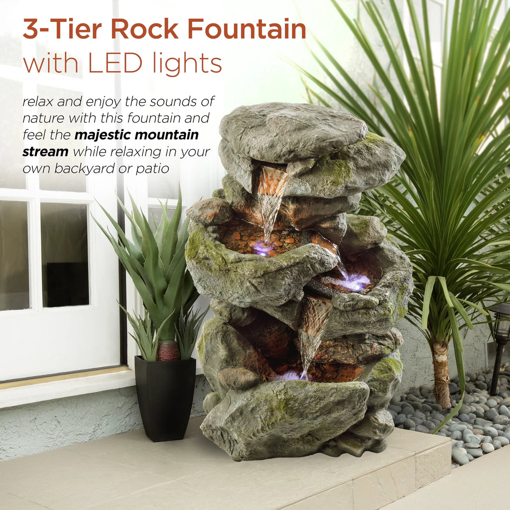 22" Outdoor 3-Tier Rock Tabletop Fountain W382