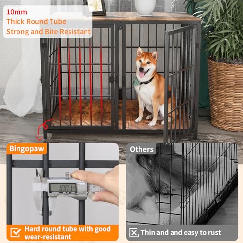 84inch Wooden Dog Crate with Three Doors and Removable Tray Rustic Brown H776