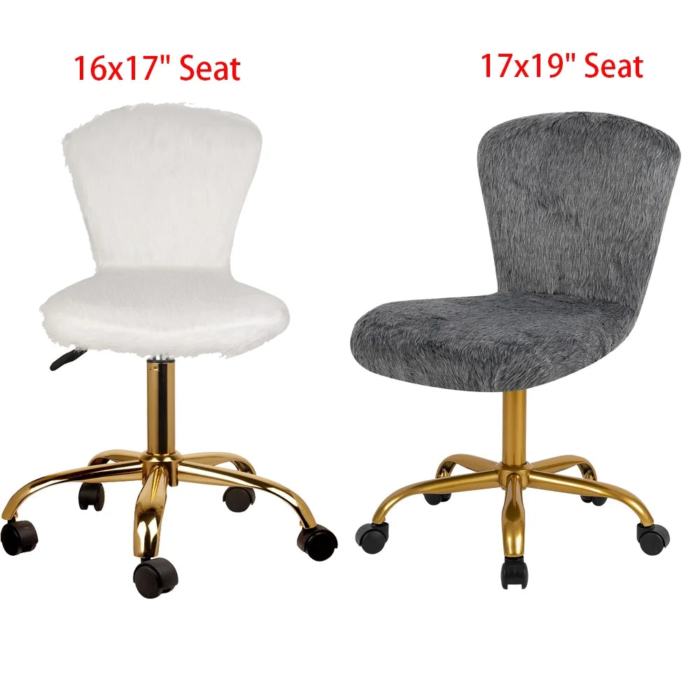 Fuzzy White Gold Armless Swivel Chair Set of 2 X2259