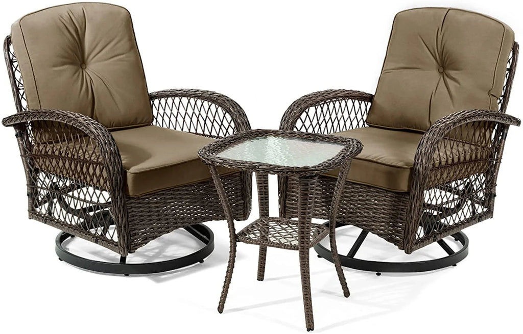3 Pieces Wicker Patio Furniture Set with Swivel Rocking Chair and Coffee Table O227151