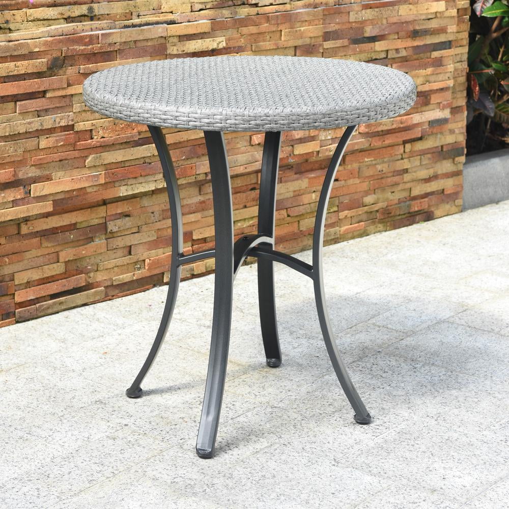 Grey 28-inch Round Resin Wicker Aluminum Bistro Table C27680
