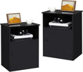 Black Tall Nightstand with Cabinet and Open Shelf W54860