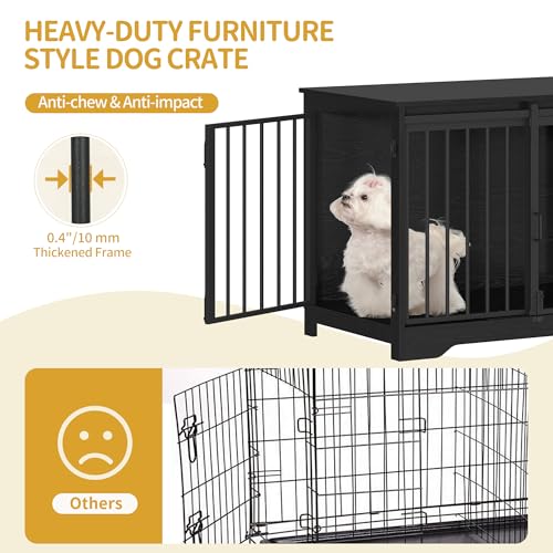 Rustic Brown Wooden Dog Crate Furniture with Barn Door X67782