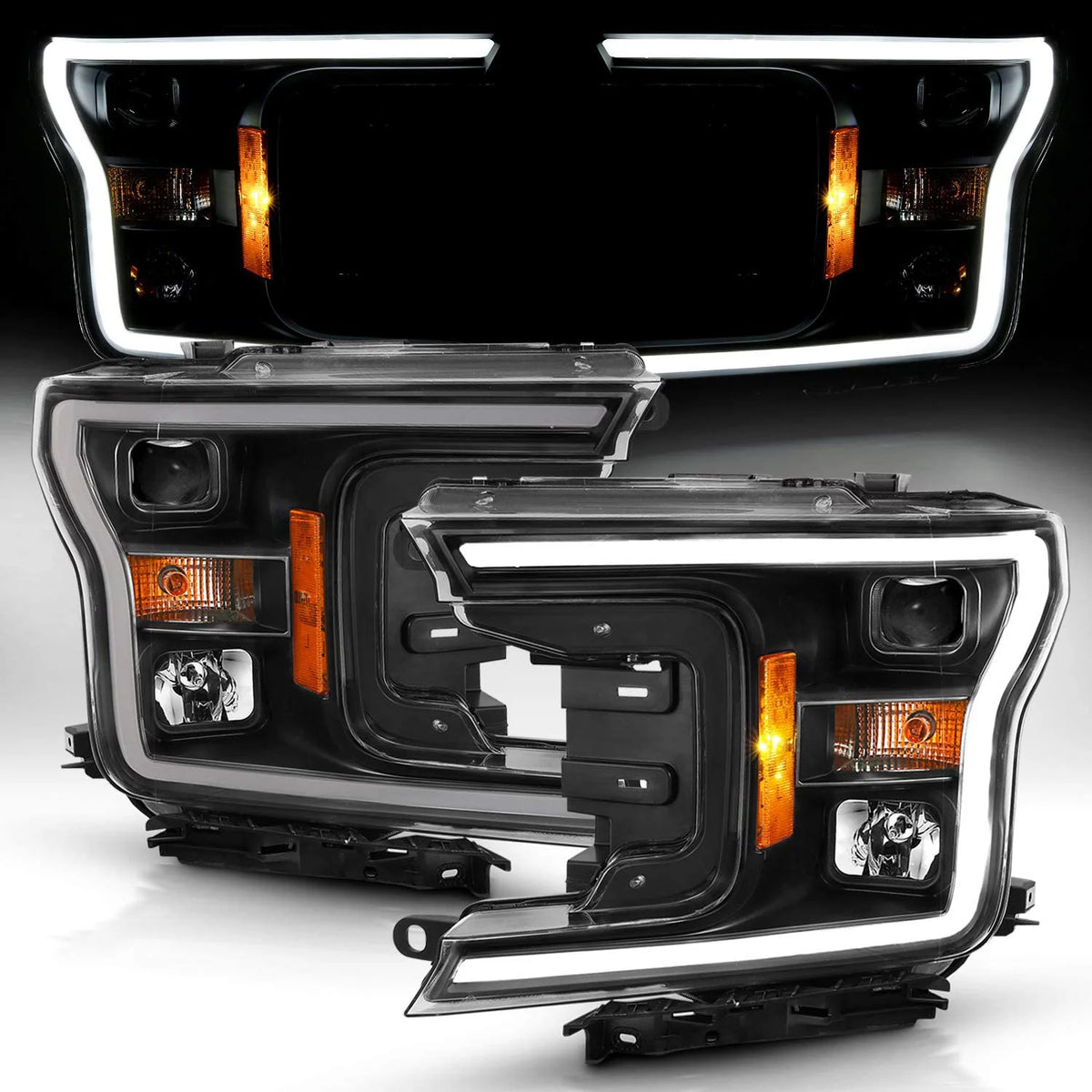 LED Ford F-150 Black Quad Projector Headlight Set L3718
