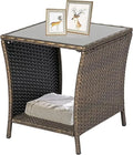 Square Wicker Bistro Table with Black Glass Top J169358