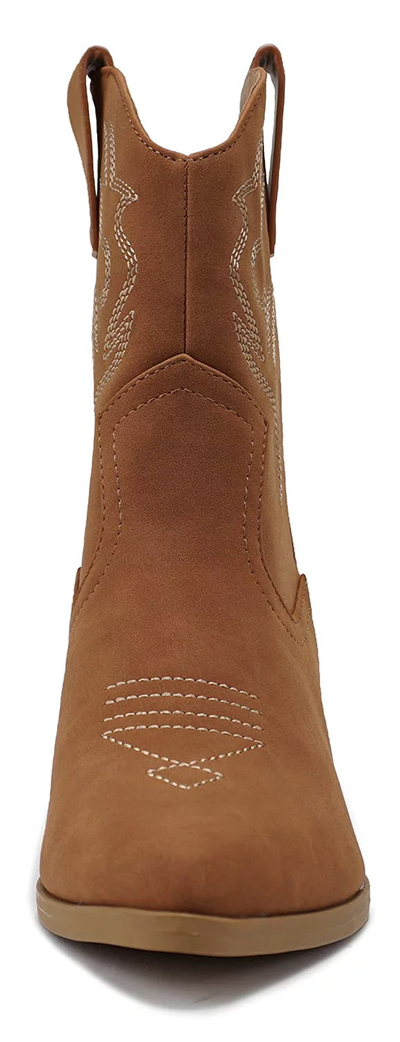 Brown Pointed Toe Western Ankle Boots U1394