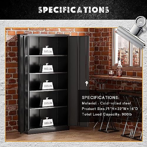 Metal Storage Cabinet with Lock, 2 Doors and Adjustable Shelves O969848