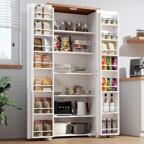 White 72" Kitchen Pantry Cabinet with 4 Doors and 1 Drawer R882