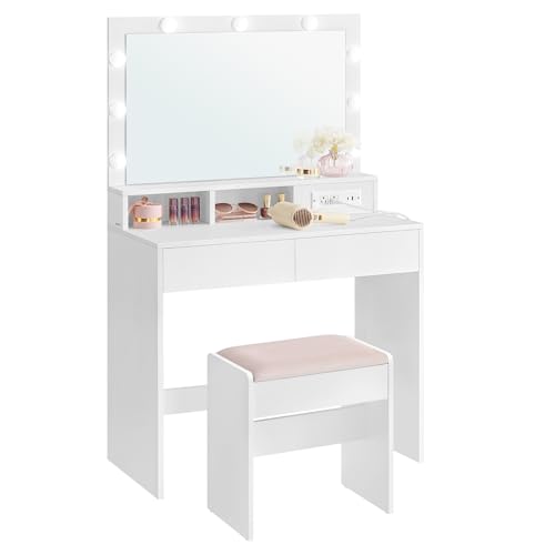 Cloud White Vanity Desk with Mirror and Lights J717