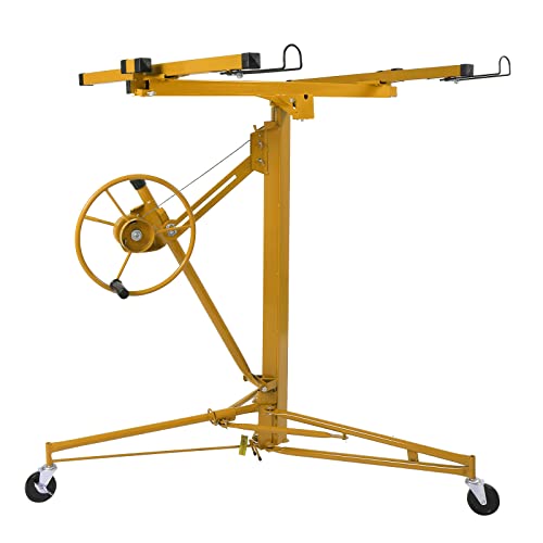 16 FT Drywall Lift Panel Rolling Hoist Jack Lifter Sheetrock with Adjustable Telescopic Arm, Yellow G3612