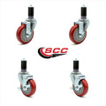 4 x 1.25 inch Red Polyurethane Caster Set of 4 R5739
