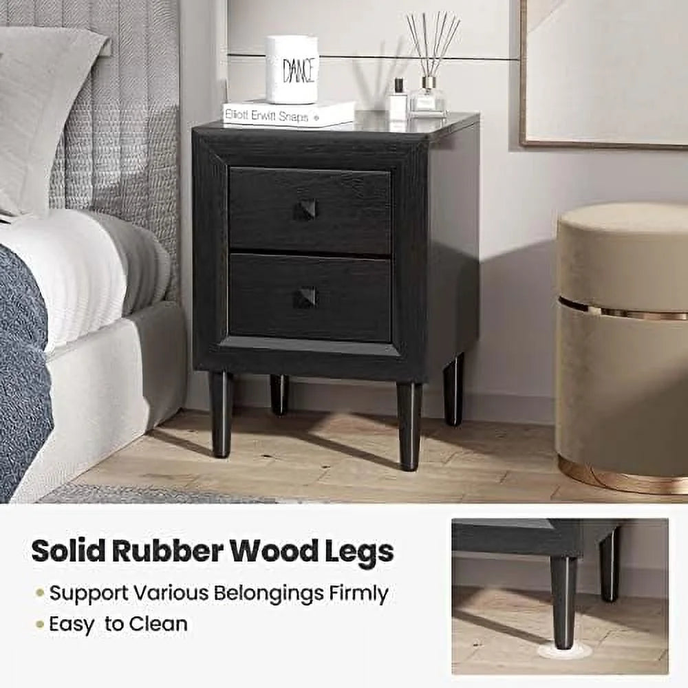 Fully-Assembled 2-Drawer Grey Nightstand with Solid Wood Legs B315
