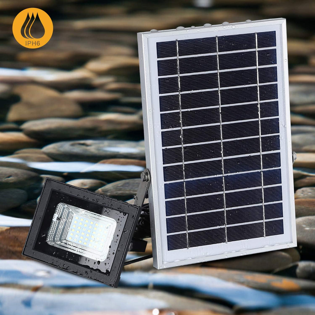Solar Flood Lights Outdoor Remote, Dual 42 LEDs 6500K, Dusk to Dawn, 16.4ft Separated Cables, IP65 Waterproof A2983