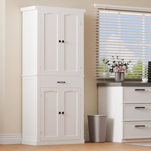White 72" Kitchen Pantry Cabinet with 4 Doors and 1 Drawer R882